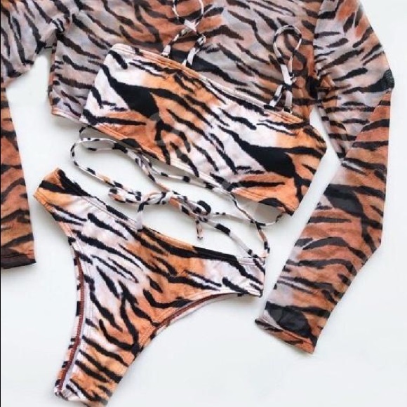 Tiger Print 3 Piece Swim Set - Picture 3 of 5
